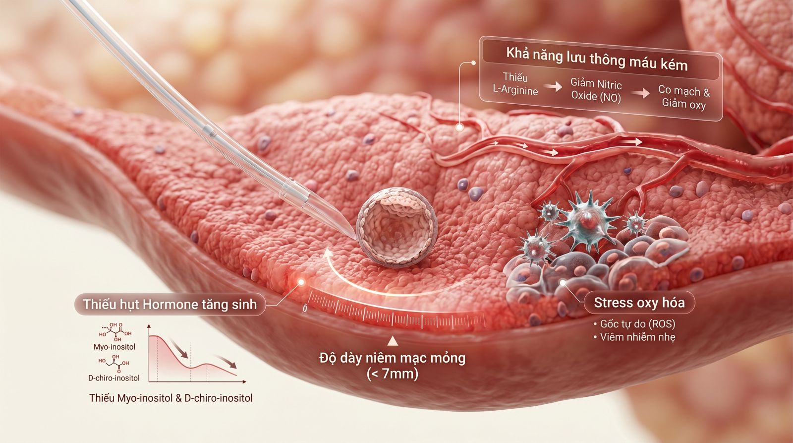 Stress oxy h&oacute;a, độ d&agrave;y v&agrave; lưu lượng m&aacute;u thấp đến ni&ecirc;m mạc l&agrave; yếu tố ch&iacute;nh l&agrave;m giảm tỉ lệ ph&ocirc;i b&aacute;m th&agrave;nh c&ocirc;ng ở phụ nữ l&agrave;m IVF