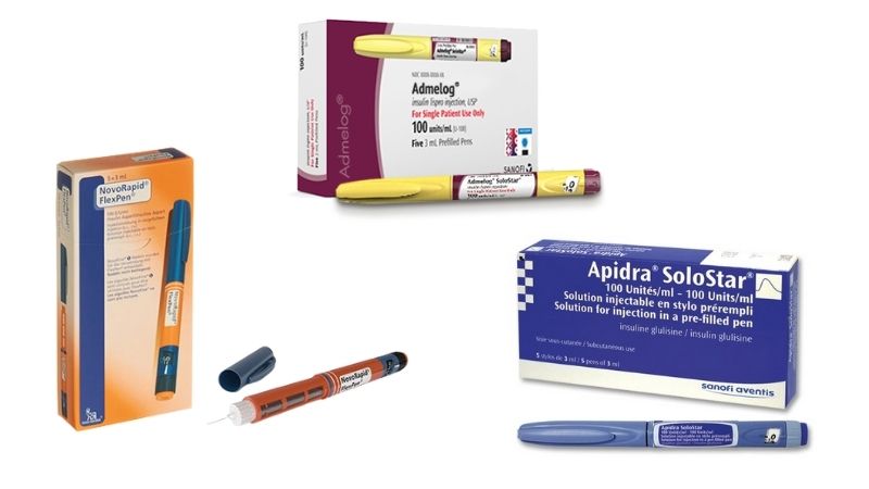 Các sản phẩm bút tiêm Insulin tác dụng nhanh và ngắn trên thị trường.