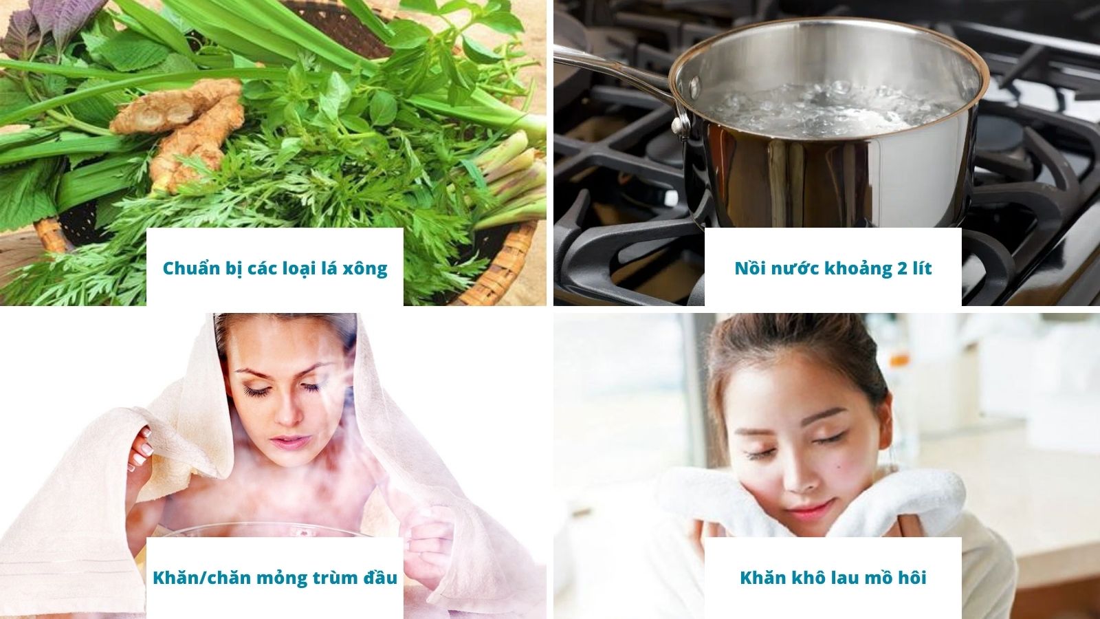 Chuẩn bị đầy đủ các nguyên liệu và dụng cụ cần thiết để xông hơi điều trị cảm lạnh tại nhà