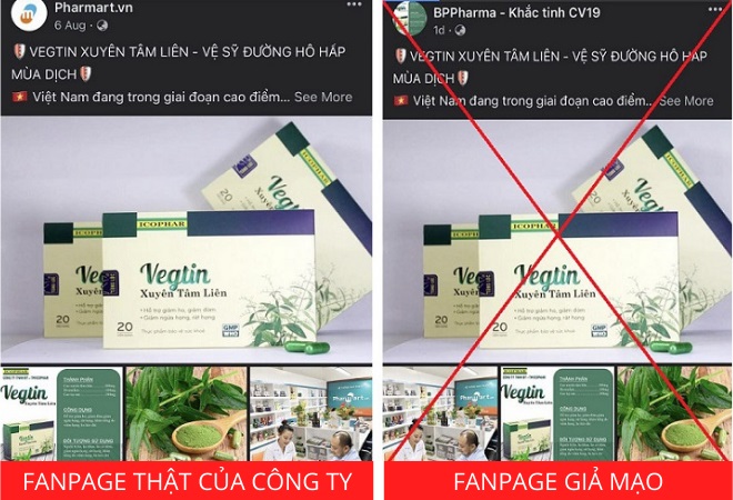 phân biệt fangpage thật và giả của pharmart.vn