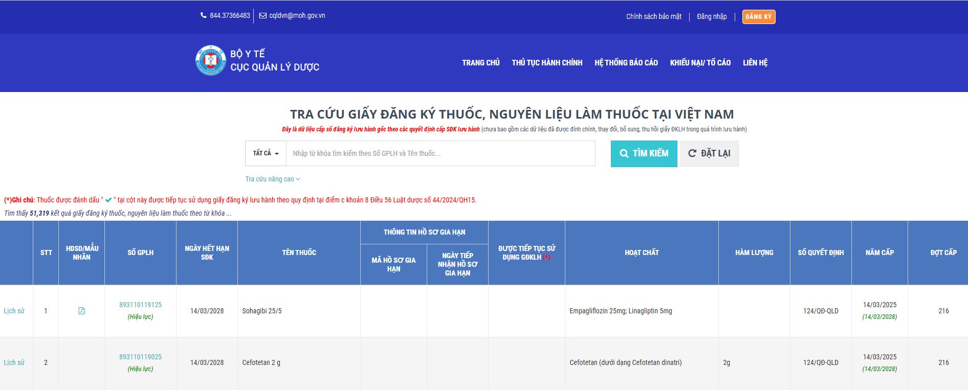Tra cứu thông tin thuốc trên website chính thức của Cục Quản lý Dược