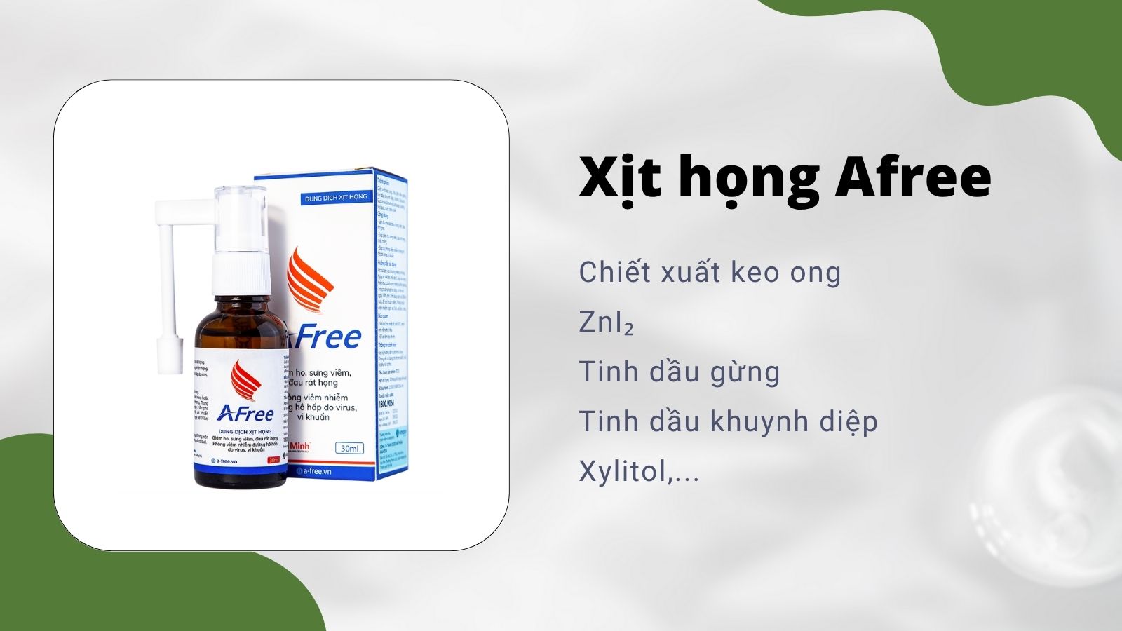 Xịt họng Afree kết hợp nano bạc, keo ong và một vài loại tinh dầu