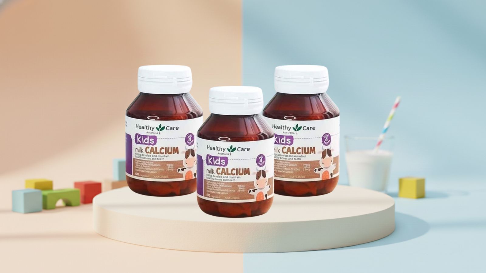 Healthy Care Kids Milk Calcium với vi&ecirc;n h&igrave;nh dạng ngỗ nghĩnh