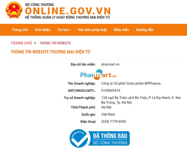 Logo Pharmart.vn đăng ký bộ công thương