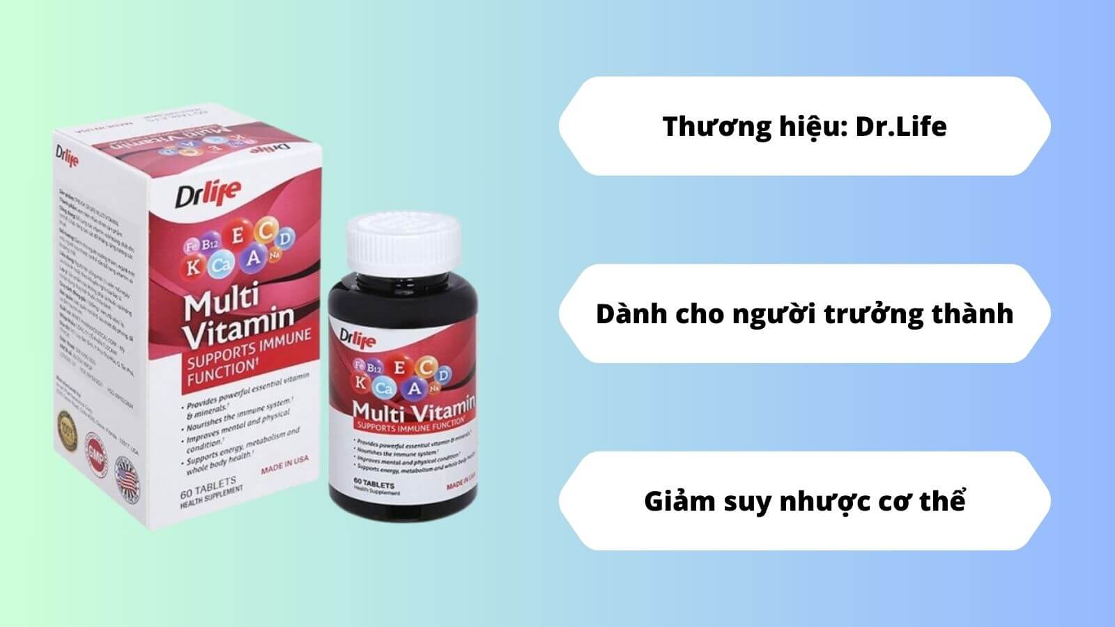 Sản phẩm Multi Vitamin Dr Life bổ trợ hàm lượng vitamin và khoáng chất cao