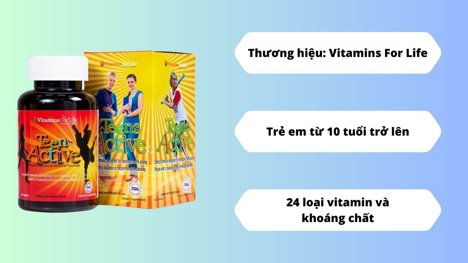 Sản phẩm vitamin Teens Active phù hợp với nhóm đối tượng thanh thiếu niên