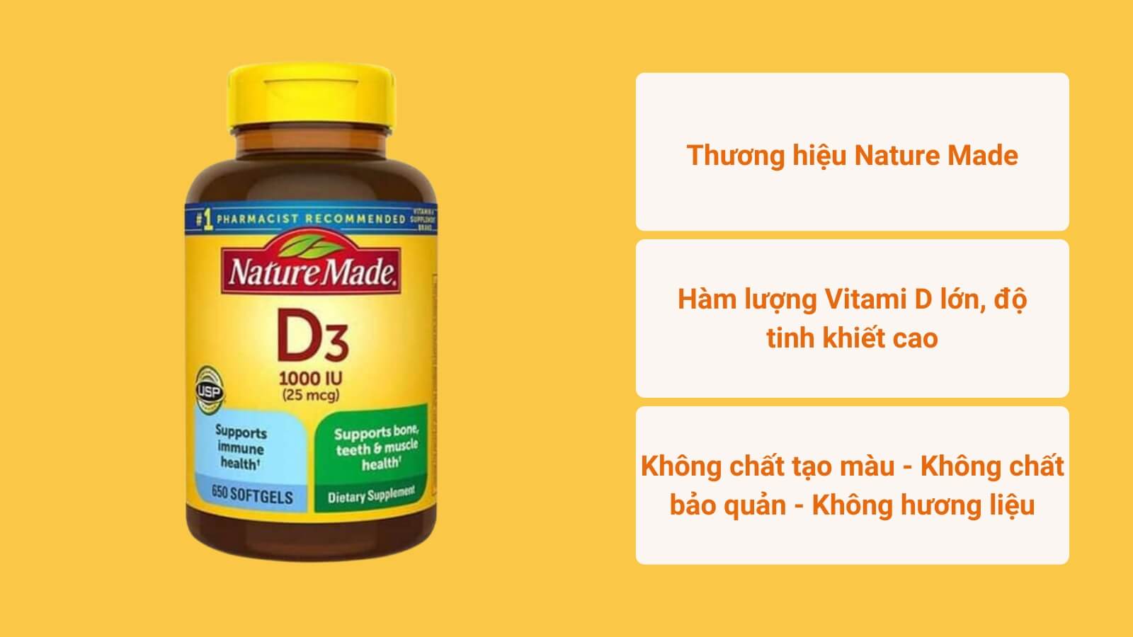 Nature Made D3 1000IU được sản xuất từ thương hiệu lớn