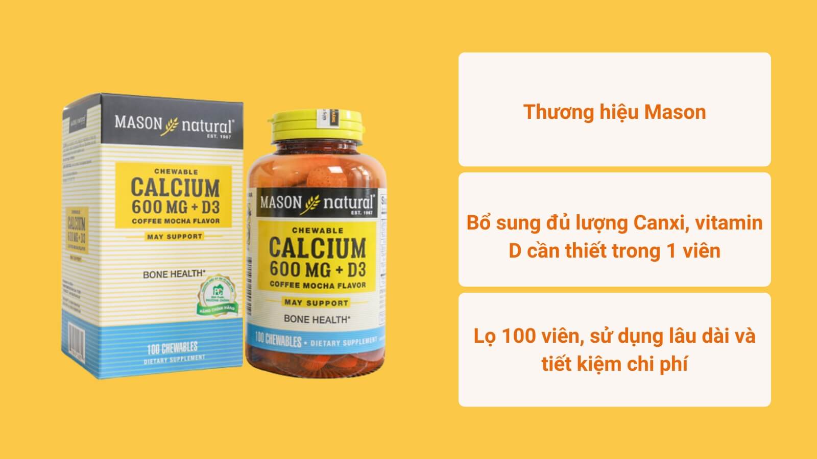 Mason natural calcium 600mg D3 - Vitamin D3 của Mỹ cho người lớn tốt nhất