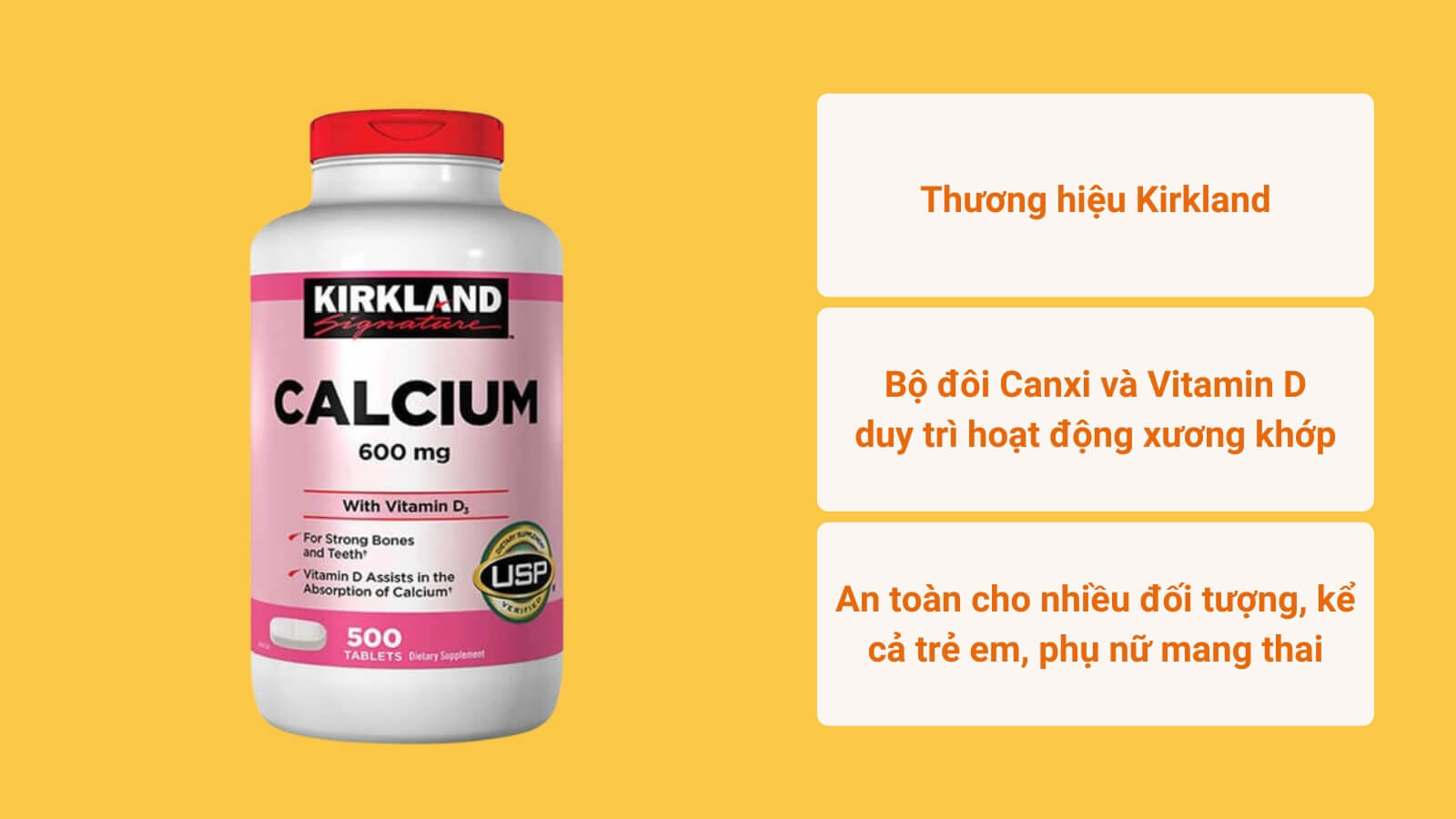 Kirkland Calcium 600mg D3  - Vitamin D3 của Mỹ cho người lớn được ưa chuộng
