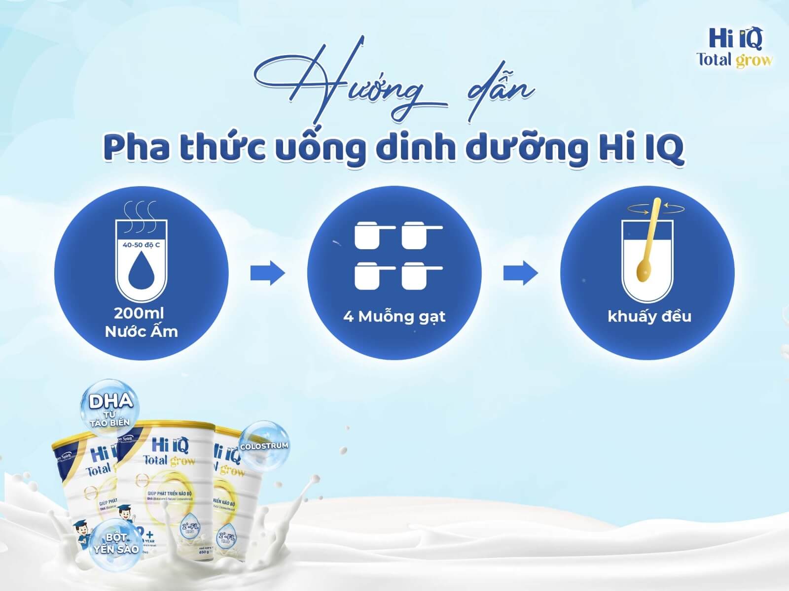 Hướng dẫn pha thức uống dinh dưỡng Hi IQ 