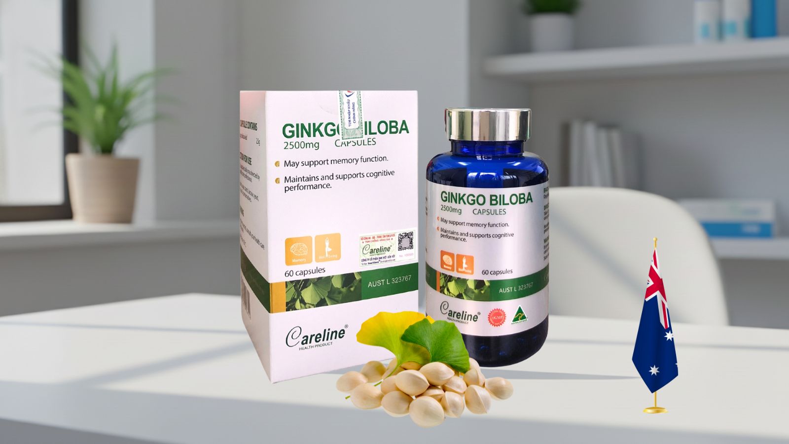 Careline Ginkgo Biloba 2500mg với công thức sử dụng lượng lớn dược liệu khô