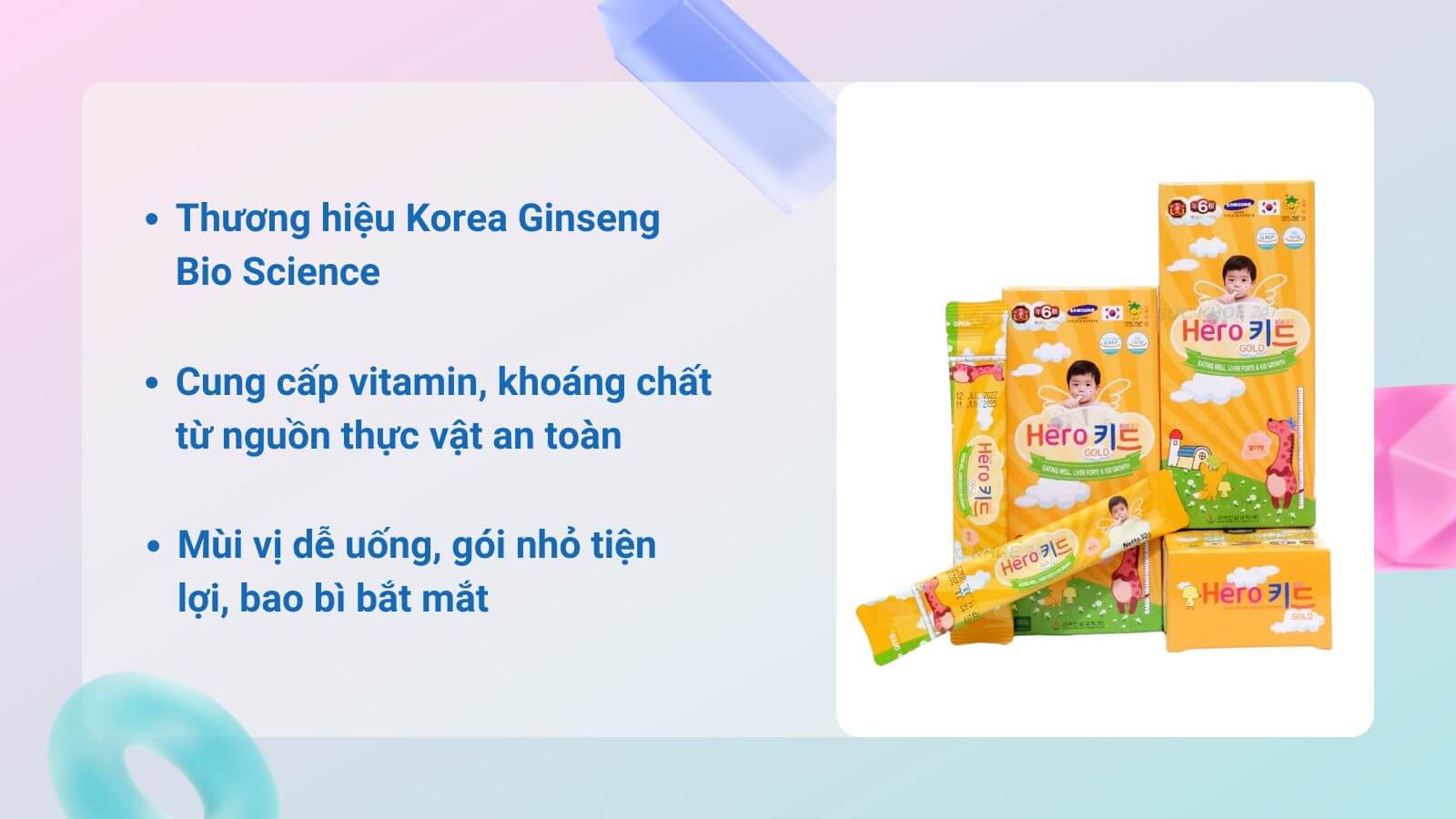 Cung cấp vitamin tổng hợp Hero Kid Gold cho trẻ nhỏ phát triển toàn diện