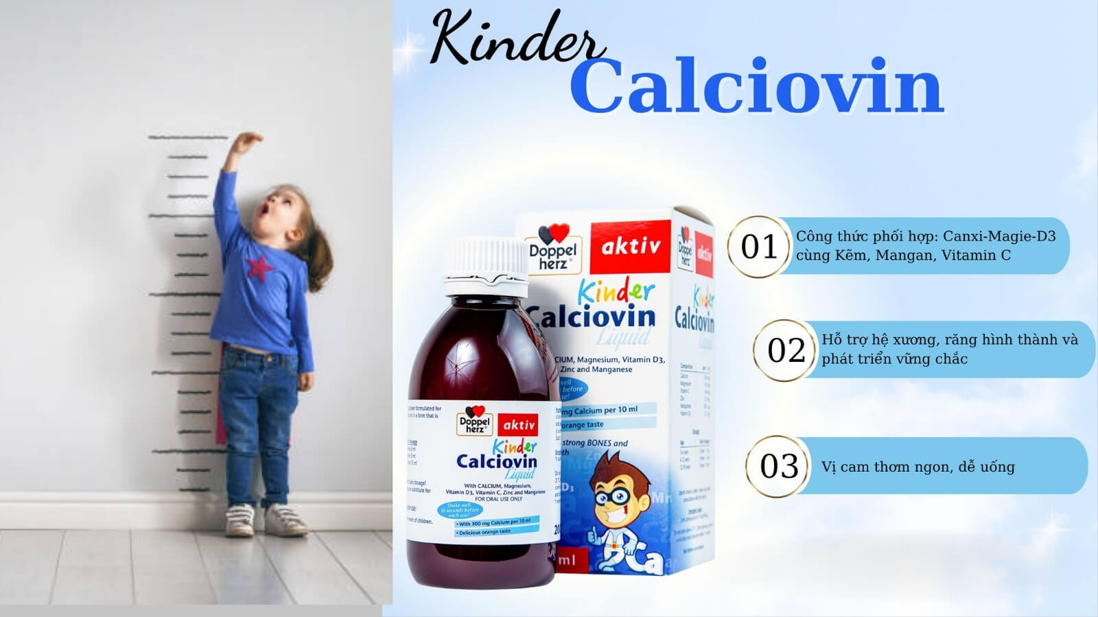 Kinder Calciovin Liquid giúp trẻ cao lớn hơn