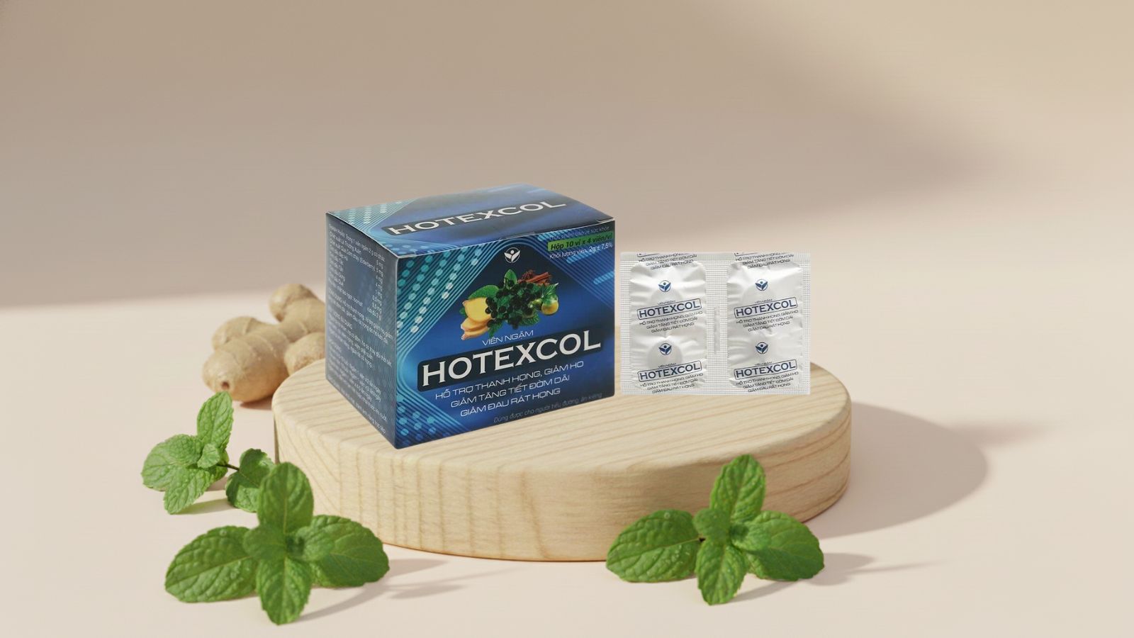 Vi&ecirc;n ngậm Hotexcol hỗ trợ giảm đau họng
