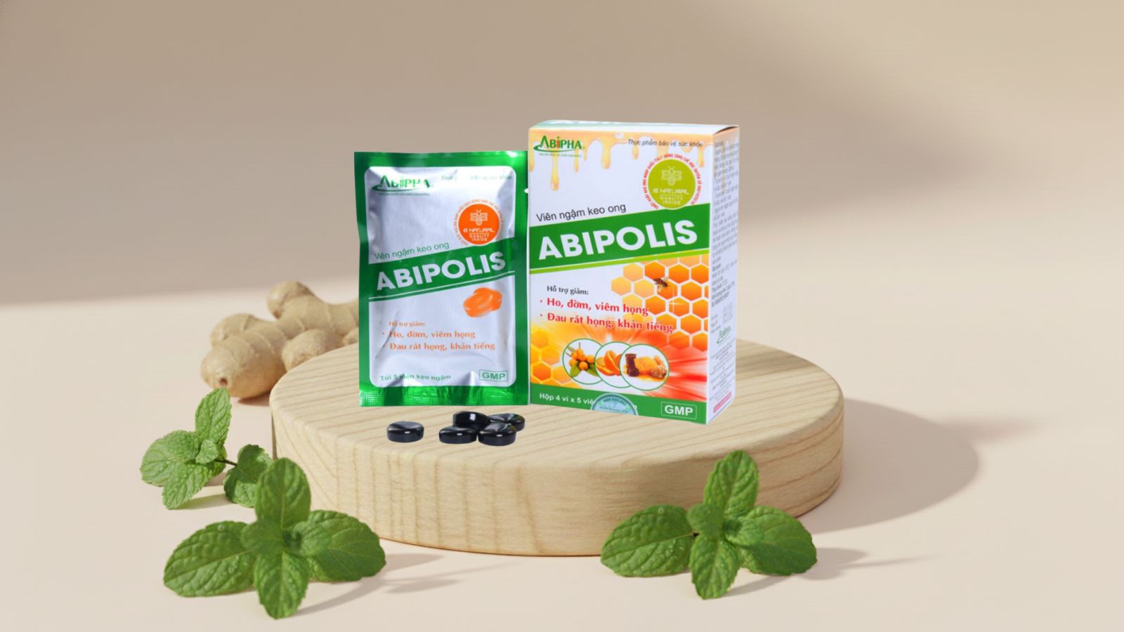 Vi&ecirc;n ngậm keo ong Abipolis giảm ho đờm