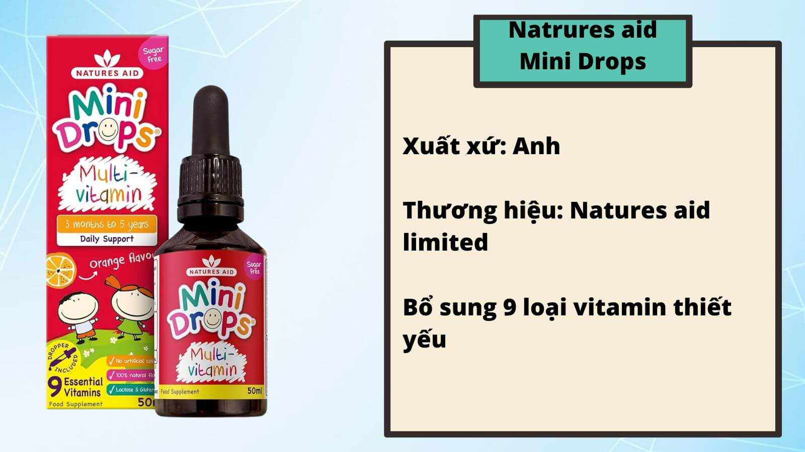 Siro Natures Aid Mini Drops Multi-vitamin giúp trẻ mau lớn, mạnh khỏe