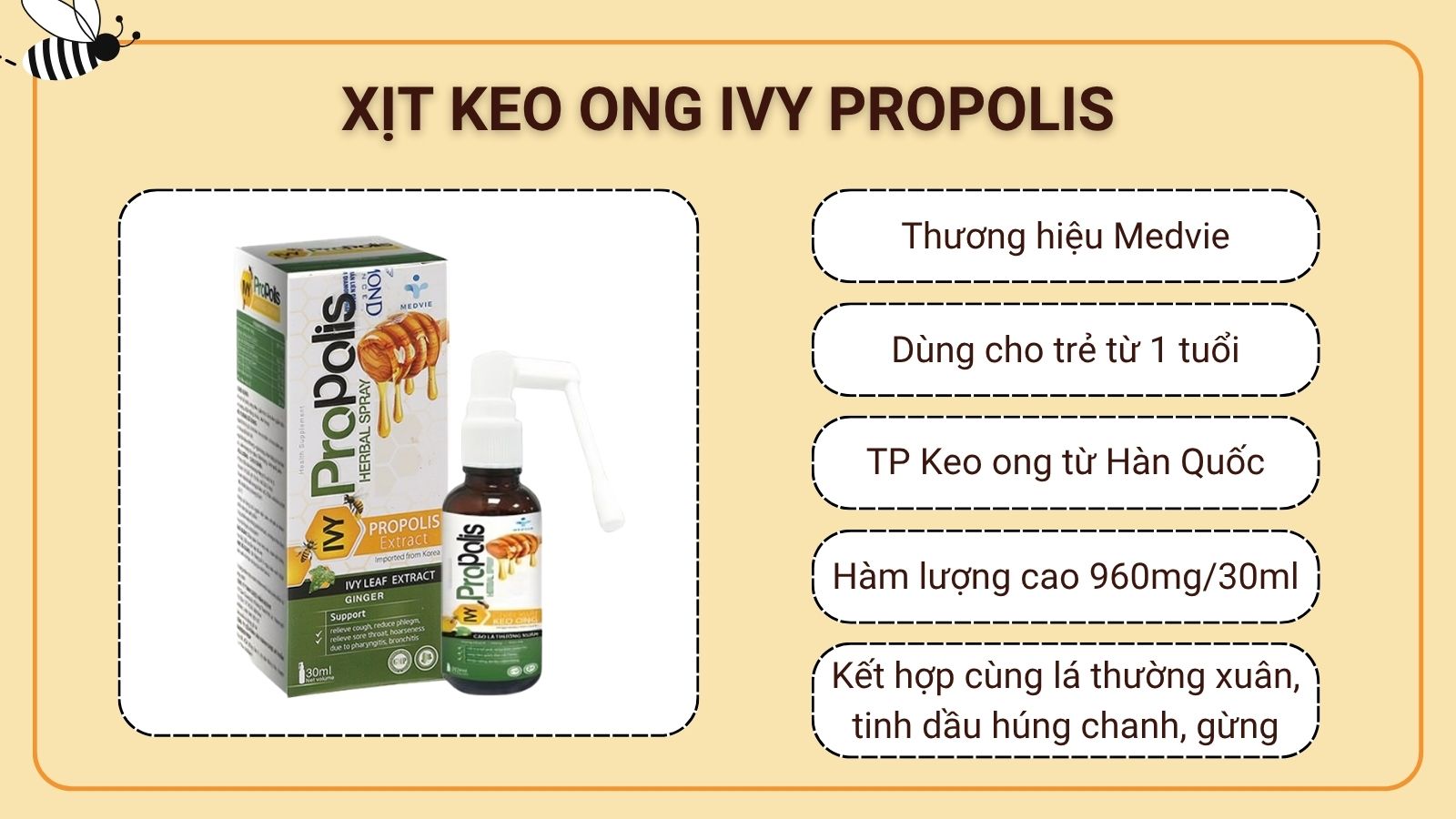 Xịt họng Ivy Propolis với chiết xuất Keo ong nhập khẩu từ Hàn Quốc