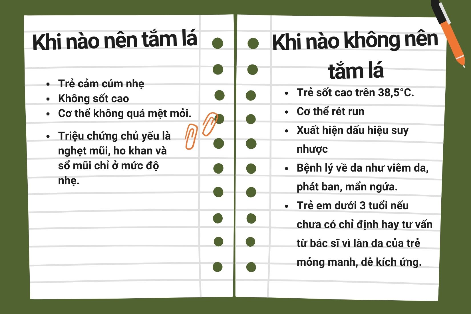 Ba mẹ cần lưu ý khi nào nên và không nên tắm lá cho trẻ cảm cúm