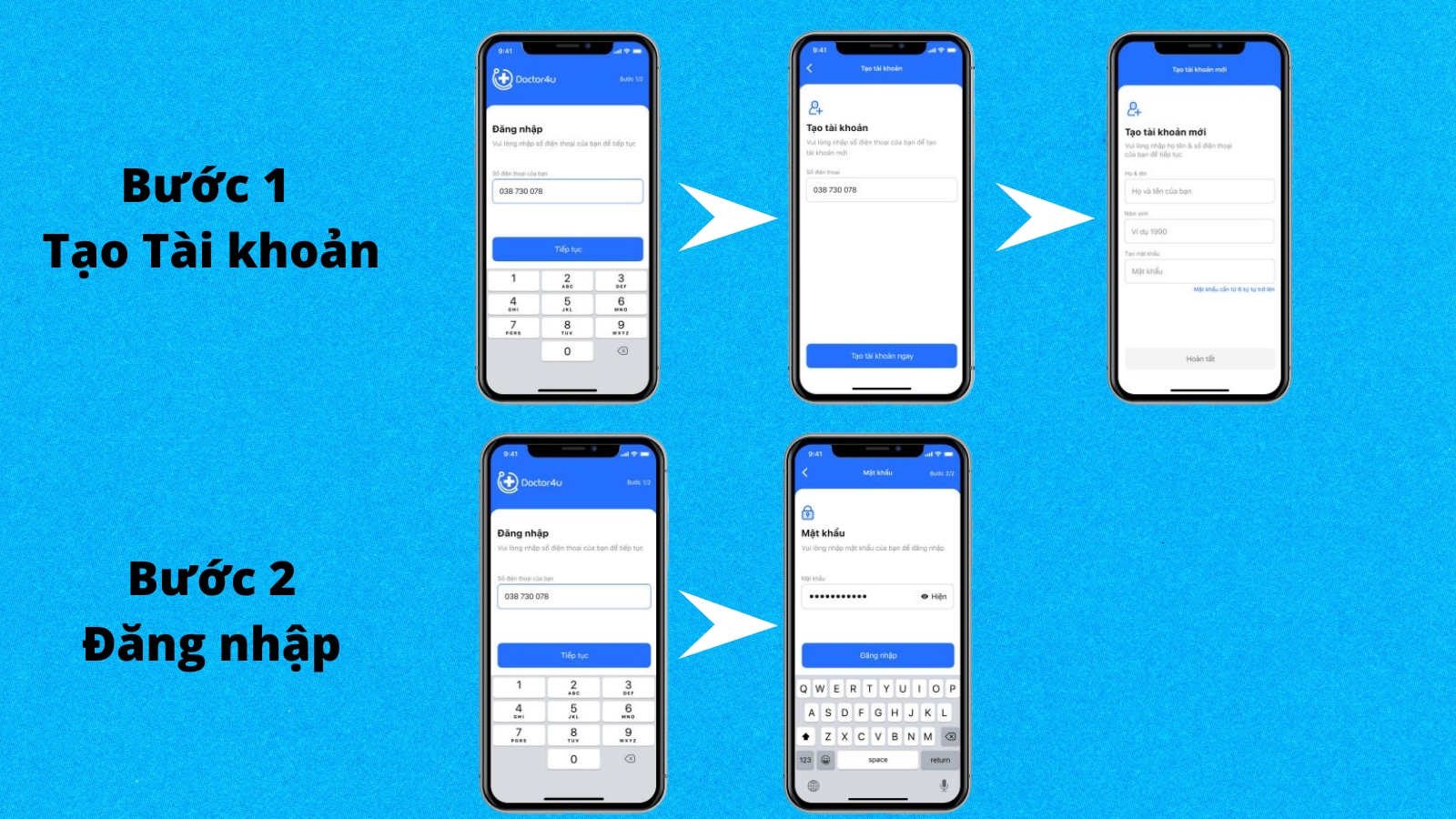 Các bước tải app và tạo tài khoản trên ứng dụng Doctor4U