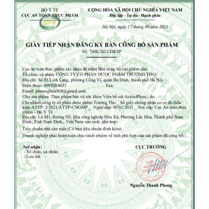 Giấy đăng ký công bố sản phẩm ActisoPluss