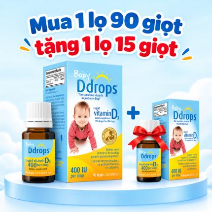 Baby Ddrops Liquid Vitamin D3 400UI cho trẻ sơ sinh (90 giọt)