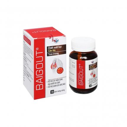 Baigout hộp 20 viên giảm triệu chứng sưng, đau các khớp do gout