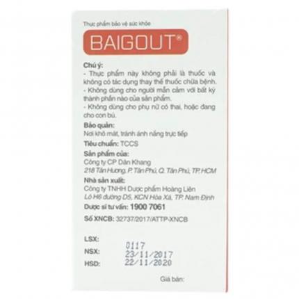 Baigout hộp 20 viên giảm triệu chứng sưng, đau các khớp do gout 4