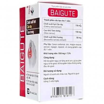 Baigout hộp 20 viên giảm triệu chứng sưng, đau các khớp do gout 5