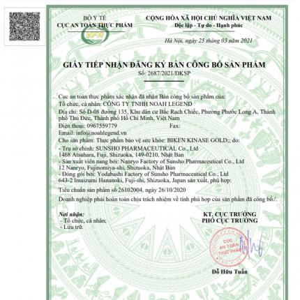 Giấy đăng ký sản phẩm Biken Kinase Gold