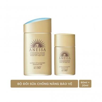 Bộ Đôi Sữa Chống Nắng Anessa Perfect UV Sunscreen Skincare Milk Kiềm Dầu 60ml + 20ml