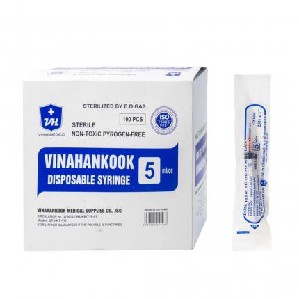Bơm kim tiêm liều 5ml/cc Vinahankook sử dụng 1 lần hộp 100 cái
