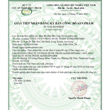 Giấy đăng ký công bố Cinatrol Agi