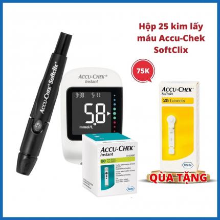 Combo Máy đo đường huyết + 50 que thử Accu Chek Instant (tặng 01 hộp kim lấy máu)