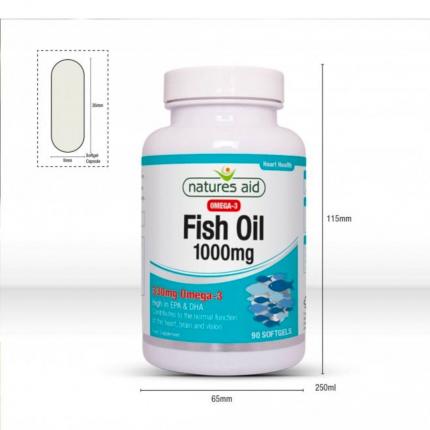 Kích thước 1 lọ và 1 viên nang mềm Dầu cá Natures Aid Fish Oil - Tăng cường sức khoẻ