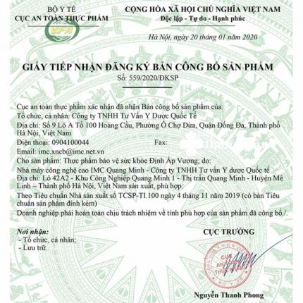 Giấy tiếp nhận đăng ký Định Áp Vương