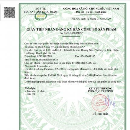 Giấy Công Bố Sản Phẩm Fitobimbi Gas