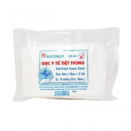 Gạc y tế tiệt trùng Bảo Thạch 8cm x 10cm x 12 lớp túi 10 miếng