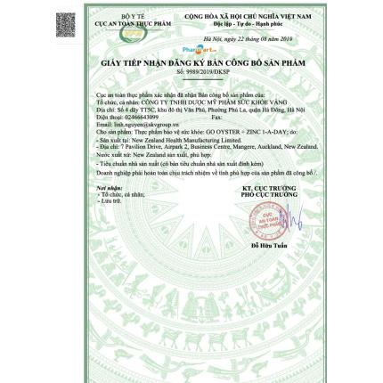 GO OYSTER + ZINC 1 A DAY SỨC KHỎE VÀNG