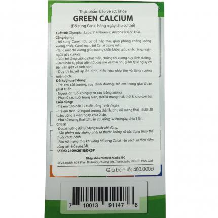 thong tin san pham green calcium tieng viet