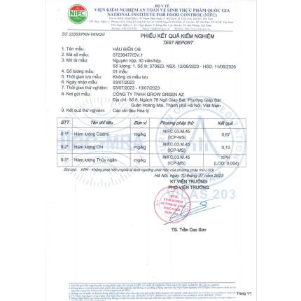 Phiếu Kiểm Nghiệm Hàu Biển OB