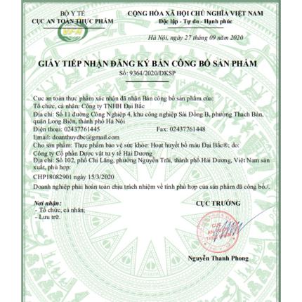 Giấy đăng ký công bố sản phẩm Hoạt Huyết Bổ Máu Đại Bắc