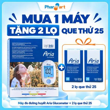 Máy đo đường huyết Aria Glucometer 2 chế độ (tặng kèm 25 que)