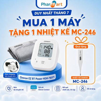 Máy đo huyết áp Omron EZ BT Power HEM-7183T1 - Kèm adapter, có bluetooth, thay thế cho 7143T1