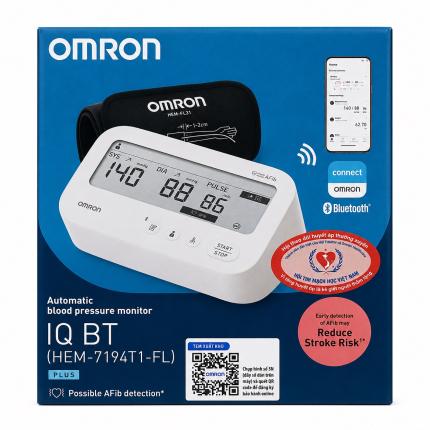 Máy đo huyết áp Omron IQ BT HEM-7194T1 - Cảnh báo rung nhĩ, có bluetooth