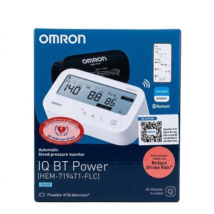 Máy đo huyết áp Omron IQ BT Power HEM-7194T1 - Cảnh báo rung nhĩ, kèm adapter, có bluetooth