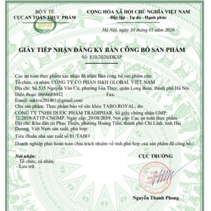 Giấy tiếp nhận đăng ký bản công bố sản phẩm
