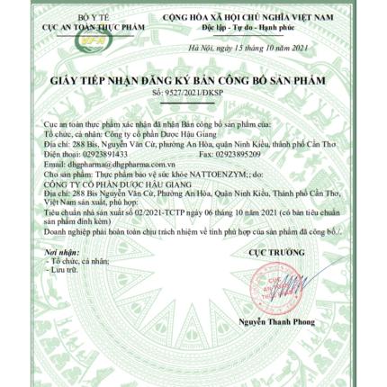 Giấy đăng ký công bố sản phẩm NattoEnzym