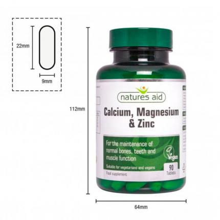 Kích thước 1 lọ và 1 viên nén Nature Aid Calci Magie & ZinC - Tăng cường sức khoẻ
