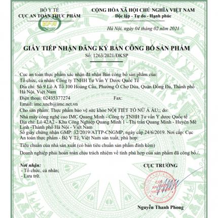 Giấy tiếp nhận đăng ký bản công bố sản phẩm 