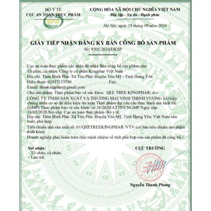 Giấy đăng ký công bố sản phẩm Qee Tree